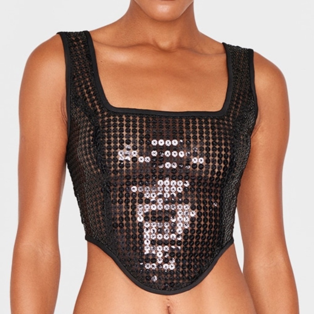 PrettyLittleThing Black Sequin Bra Top
